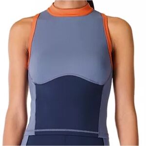 Sweaty Betty Blue & Orange Power Zip Back Color Block Athletic Top. Size Large
